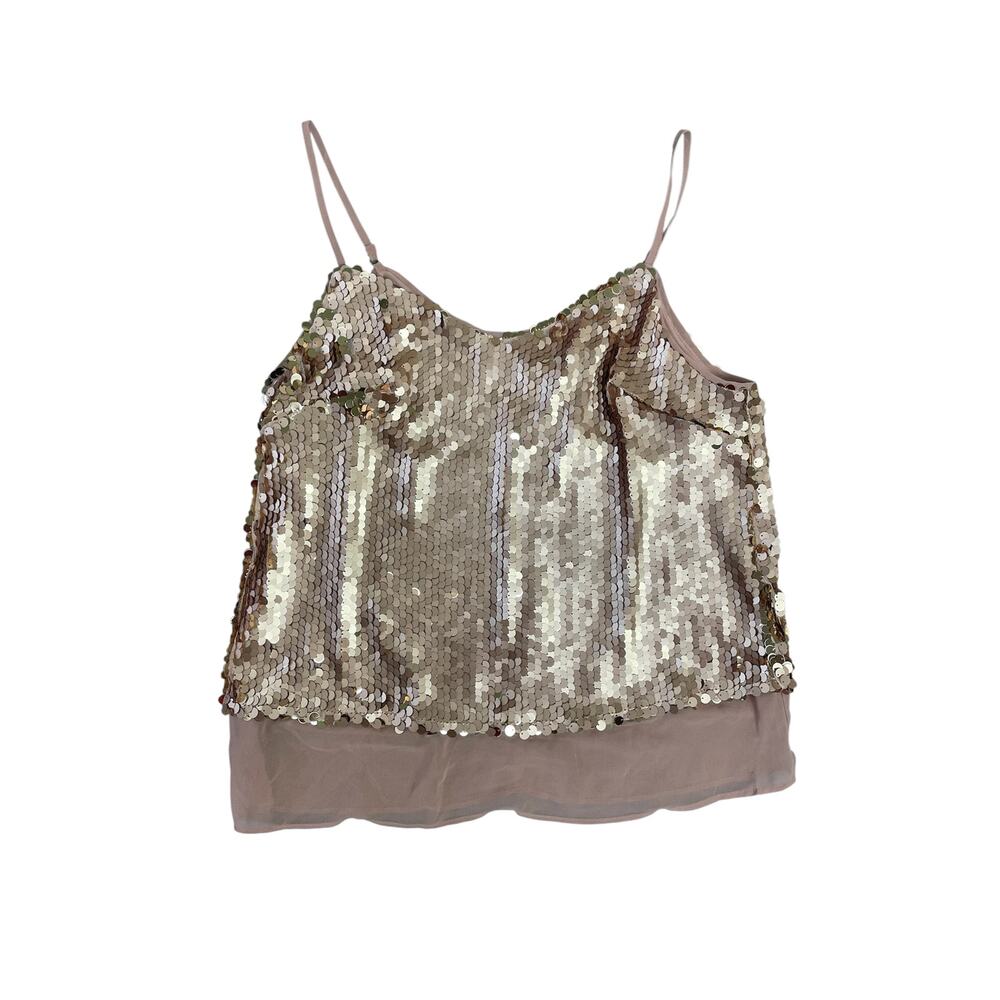 NWT Ark & Co. Pastel Pink Sparkly Sequin Sheer Tank top Cami Top‎ SZ MED Glam